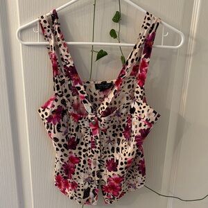 Topshop Pink Floral Leopard Print Blouse